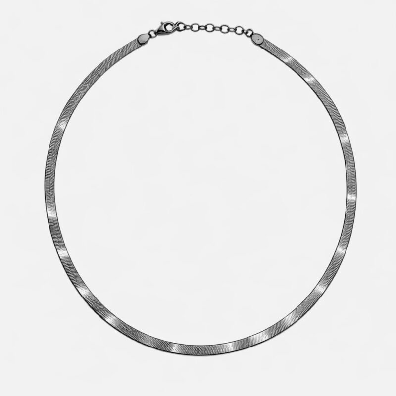 HERRING BONE FLAT CHAIN BL RHOD DIAMOND POLISH