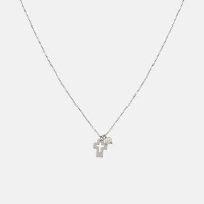 Outline Cross Necklace With Pearl