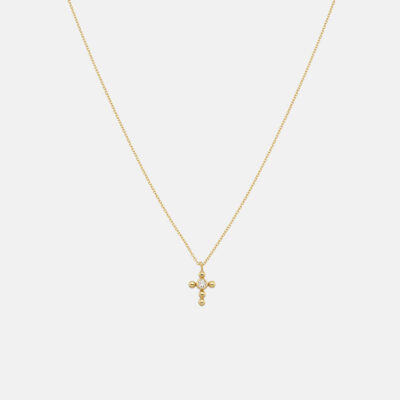 Granule Mini Yellow Gold Cross Necklace