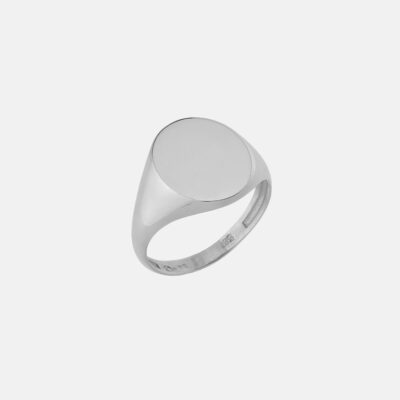 Oval Flat Signet White Gold Ring