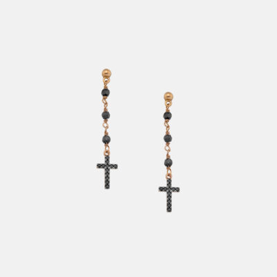 Small Hanging Cross Earrings with Spinels