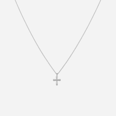 Mini Curved White Gold Cross Necklace