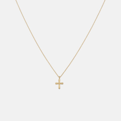 Mini Curved Yellow Gold Cross Necklace