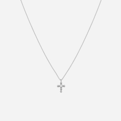 Granule Mini White Gold Cross Necklace