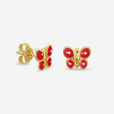 Red Butterfly Enamel Girl's Earrings