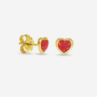 Red Heart Enamel Girl's Earrings