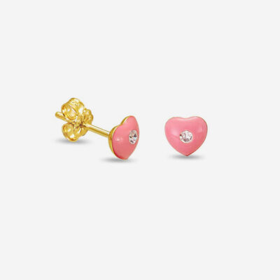 Pink Shinny Heart Enamel Girl's Earrings