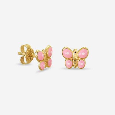 Pink Butterfly Enamel Girl’s Earrings