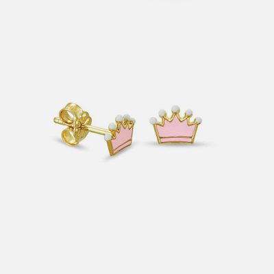 Pink Crown Enamel Girl’s Earrings