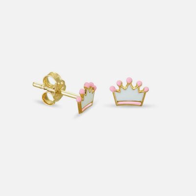 White Crown Enamel Girl’s Earrings