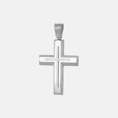 Elegant Inlay Cross in 14 kt White Gold