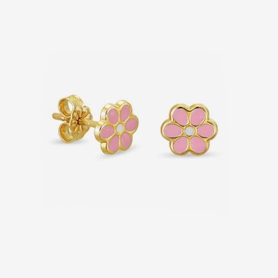 Pink Daisy Enamel Girl’s Earrings