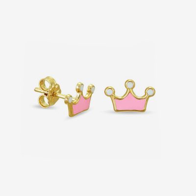 Pink Crown II Enamel Girl’s Earrings