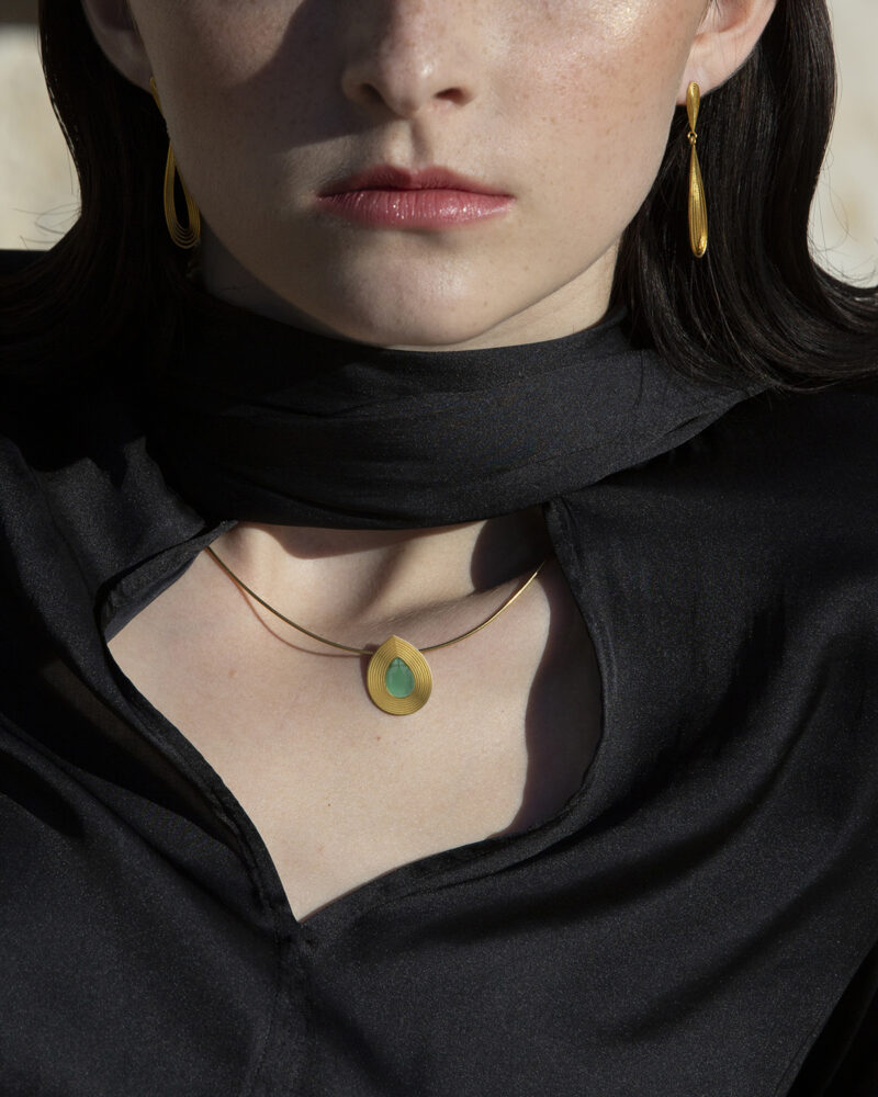 sfoojewelry_metropoliscollection_oval gold necklace_oval gold illusion earrings2 green agate